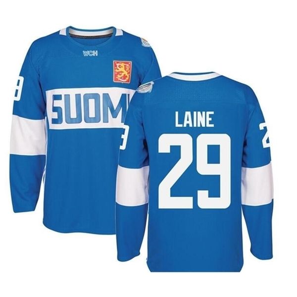 

real 121 real full embroidery 2016 world cup of hockey finland team #29 patrik laine hockey jersey or custom any name or number jersey, Black