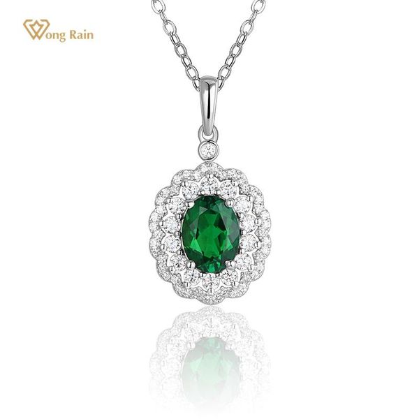 

chains wong rain 925 sterling silver emerald created moissanite gemstone oval cut pendant necklace engagement fine jewelry wholesale