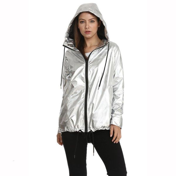 

2020 new popular women's metallic color loose hoodie cool zip waterproof women's jacket fashion casual cost for daily wear gift, Black;brown