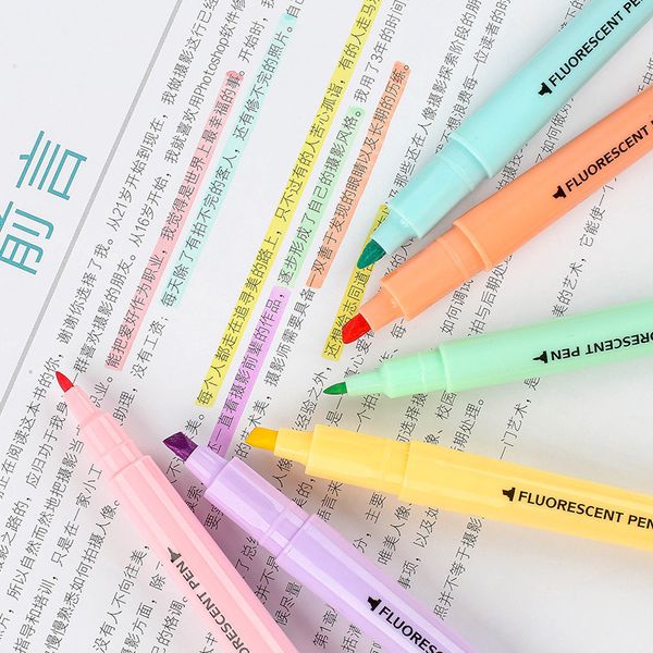

6pcs/set double head fluorescent highlighter pen markers pastel drawing pen for student school office supplies cute stationery