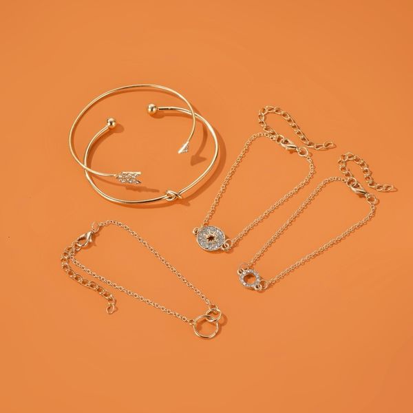 

fashion jewelry 5pcs s1330 set arrow circle diamond knot bangle chain bracelet, Golden;silver