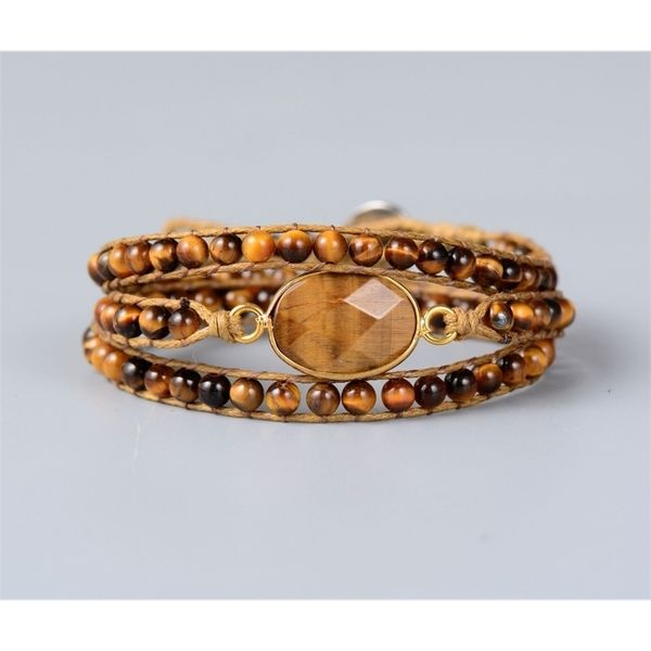 

unique tiger eye with natural stone charm 3 strands wrap bracelets handmade bohemian weaving cuff bracelet dropshipping y200730, Black