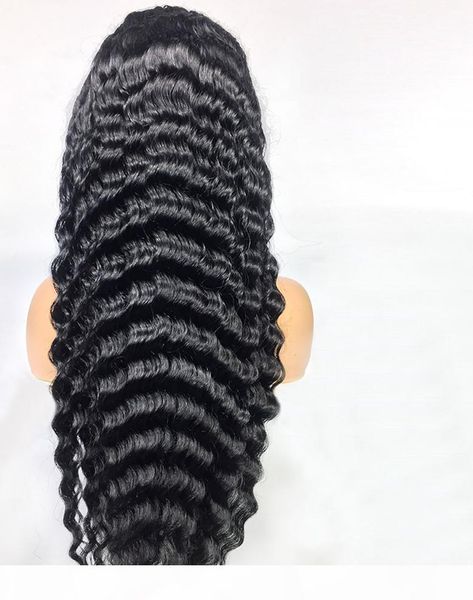 

peruvian deep wave wigs hd transparent lace front human hair wigs for black women preplucked 150% density human hair wigs, Black;brown