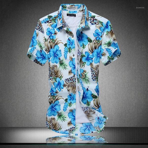 

2020 summer new men's floral shirt fashion city hawaii shirts male large size gentleman short sleeve clothes1, White;black