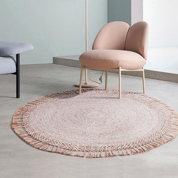 

carpets wool round for bedroom study room chair mat with tassel india imported living tatami handmade woven1