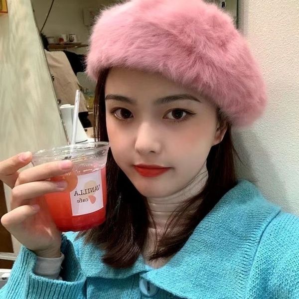 

hair beret children candy color fur winter rabbit warm hat 9dou