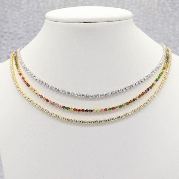 

non-fading gold filled copper rainbow crystal women choker necklaces statement charm femme chain jewelry kpop collare gift1, Golden;silver