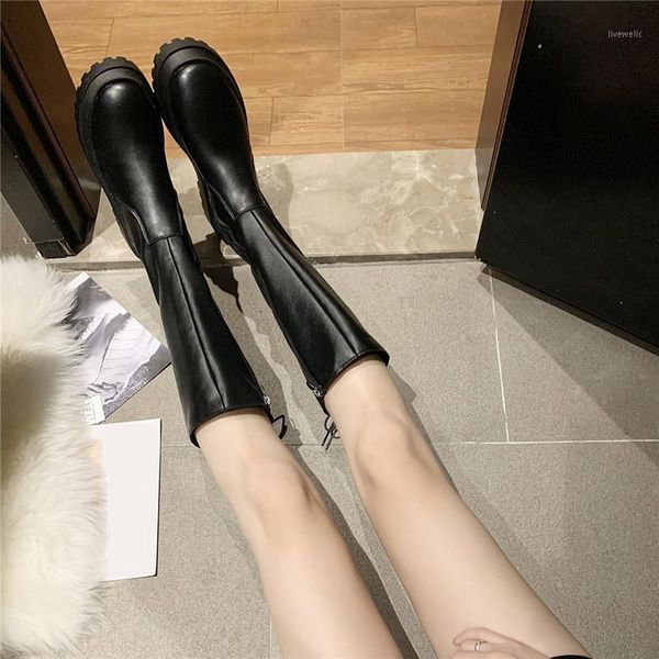 

boots cootelili women thigh high round toe 6cm heel lace up and zip platform black basic shoes for woman casual 35-401