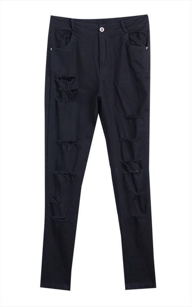 

womens high stretch denim pants ladies mid high waist distressed ripped skinny pencil pants black white, Blue