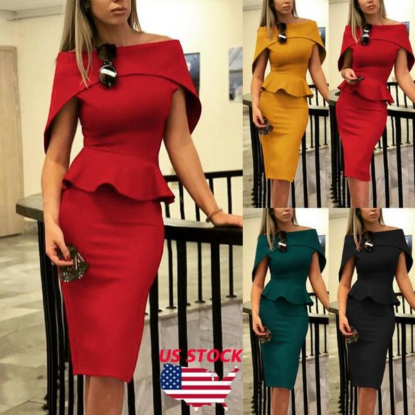 

women elegant off shoulder cloak short sleeve solid midi pencil dress female evening party club vestidos xxl1, Black;gray