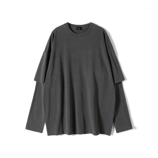 

double layer long sleeve t-shirt distressed tosp hip hop relaxed fit cotton tee autumn streetwear1, White;black
