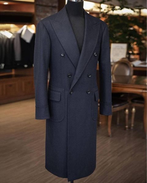 

england style woolen mid-length overcoat for men solid double breasted cacual 2021 winter fashion notched thicken jacket1, Black