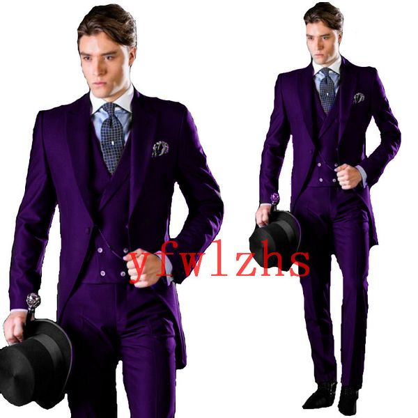 

handsome one button groomsmen peak lapel groom tuxedos men suits wedding/prom/dinner man blazer(jacket+pants+tie+vest) w676, Black;gray