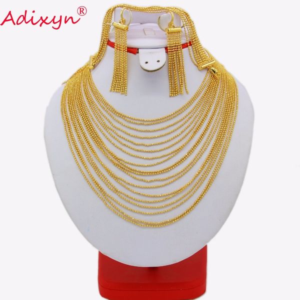 

adixyn tassels necklace/earrings/bracelet set for women gold color jewelry india/dubai/ethiopian wedding/party gifts n03121 201222, Slivery;crystal