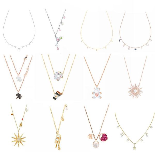 

chains 1: 1 original swa diy jewelry simple modern fashion trend wine glass diamond female 925 sterling silver necklace