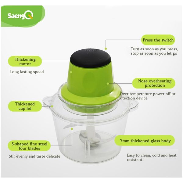 

saengq 2l capacity meat grinder food chopper stainless electric kitchen electric chopper meat grinder shredder f jllniy