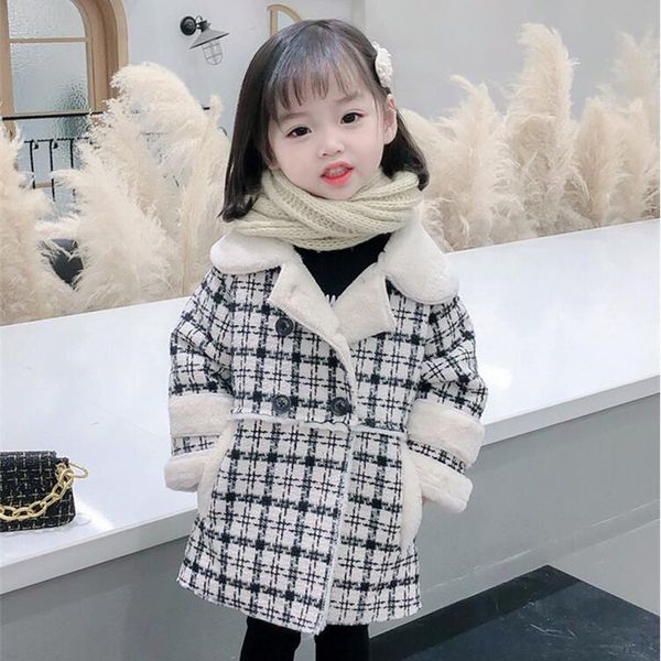 Heißer Verkauf Kinder Winter Baby Mädchen Mäntel 2 Farben Mode Plaid Mädchen Mantel Nette Weiße Pelz Kragen Mantel Zweireiher kind Mädchen Outwear