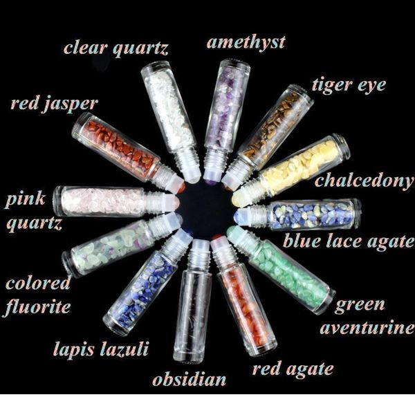 

5pcs 10ml natural gemstone essential oil roller ball bottles transparent perfumes oil liquids roll on bottles with cryst qylsyy