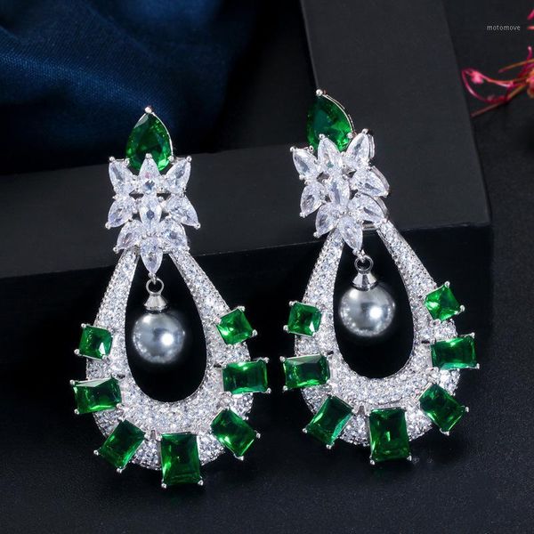 

dangle & chandelier green cz drop earring for women wedding bridal1, Silver