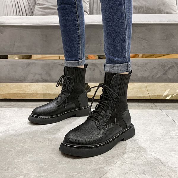 

quality winter work wear women's boots new korean fashion british style thick bottom casual lace up high fashion women's shoes c12, Black;white