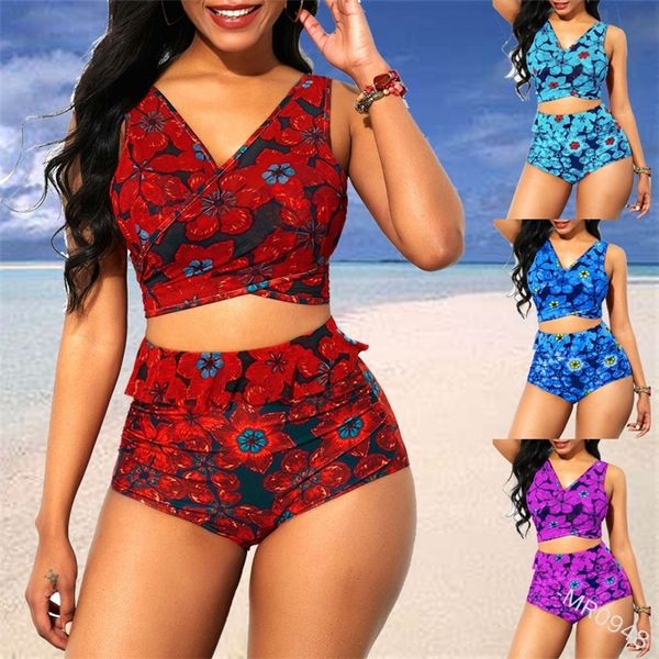 

fashion 2020 new printed split bikini high waist lace women's swimsuit, White;black