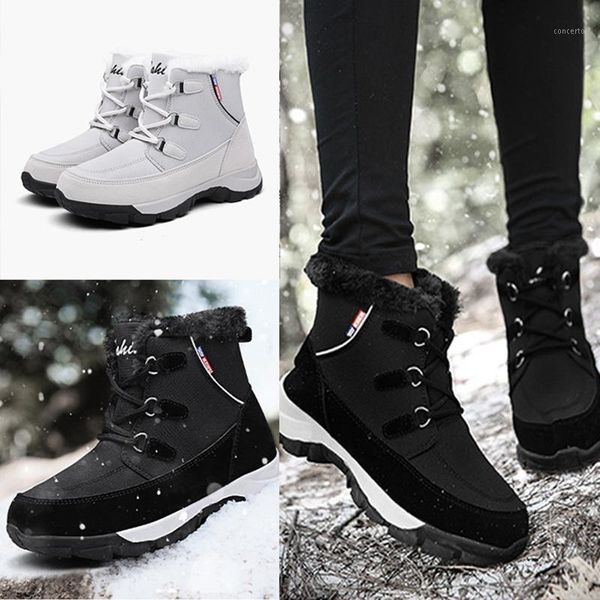 

winter large size women's boots fashion tube warm cotton outdoor shoes round toe lace-up snow boots solid waterproof1, Black