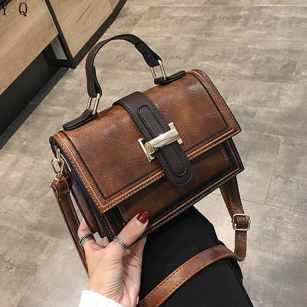 

retro women's handbag pu leather small square bag korean fashion daily wild lady shoulder bag casual girl cross body brown