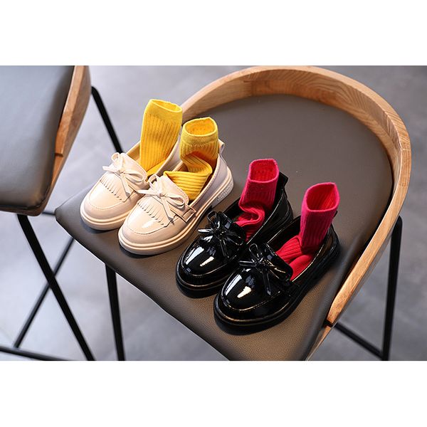 

girls fashion princess shoes british style trendy tassel bow knot round head student flat non-slip shoues kids slip on shoes