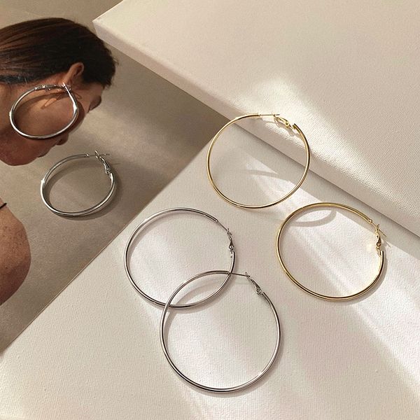 

earrings women 2020 new fashion big circle round earrings exaggerated temperament high sense net red ear jewelry, Silver