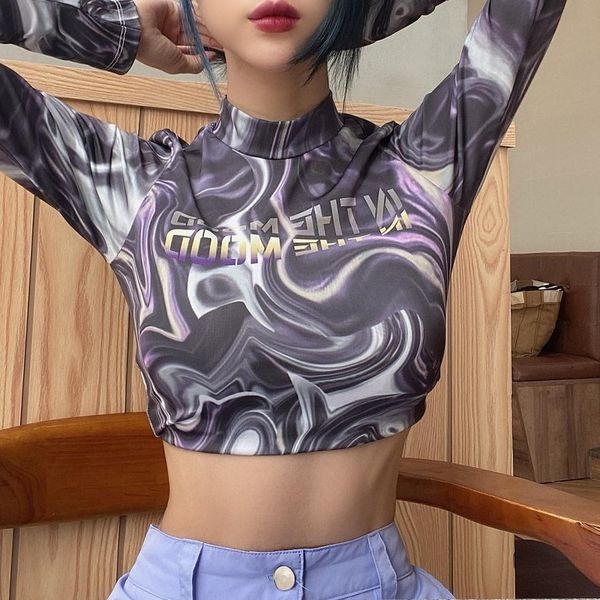 

2021 new long print fashion letter spring high fall street woman t-shirt superior female basic harvest giyz, White