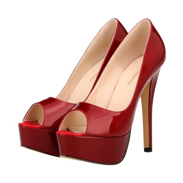 

classsic new women patent leather platform stiletto red thin heels peep toe shoes party size big g0002 a688, Black