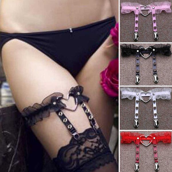 

1pc women garters leather lace leg ring thigh garter belt for stockings handmade punk pu heart, Black;white