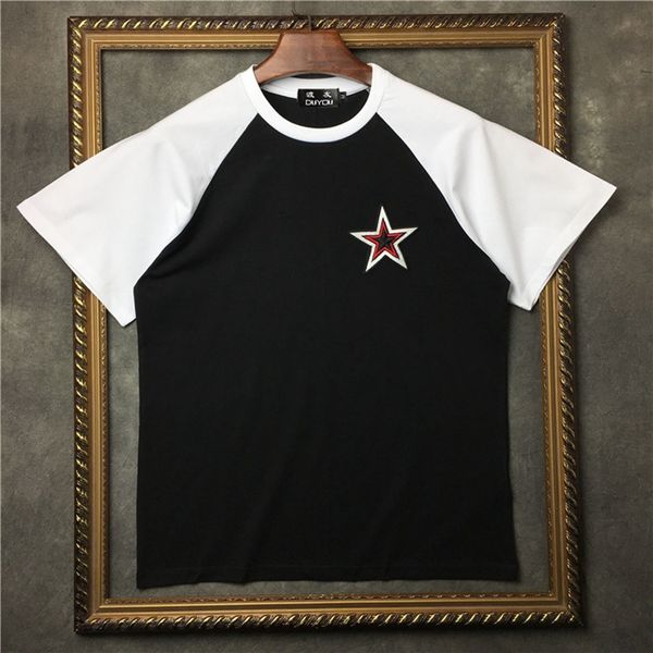 

men's 100% cotton straight fit embroidery star splice style short-sleeved t-shirt| 2192001596 pndc, White;black