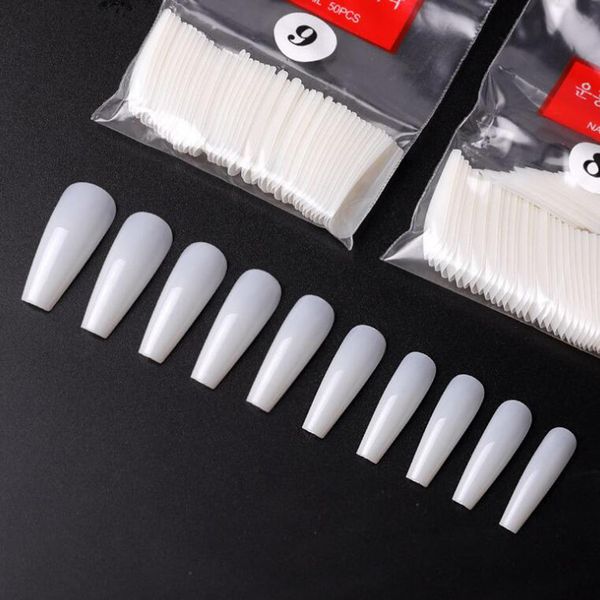 

500pcs tips long coffin c curve nails tips false nails full cover long coffin ballerina clear/natural, Red;gold