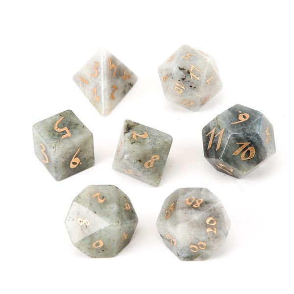 

natural labradorite loose gemstones engrave dungeons and dragons game-number-dice customized stone role play game polyhedron stones dice set, Black
