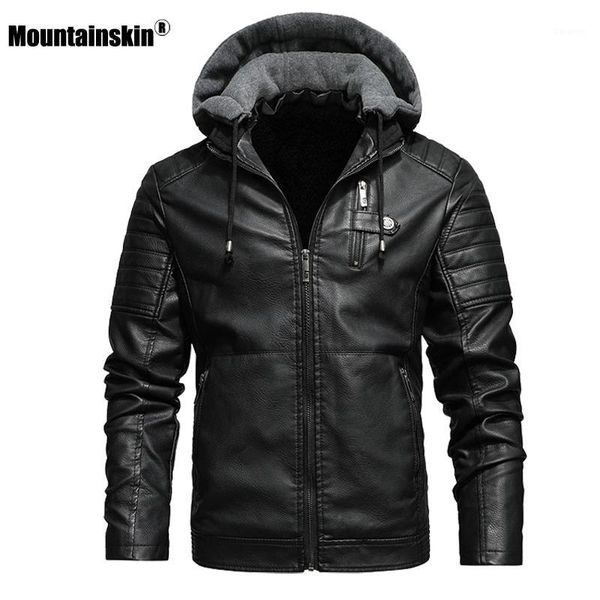 

mountainskin men's hooded pu jacket mens winter autumn thick motorcycle leather jacket casual windproof leather coat male sa9451, Black