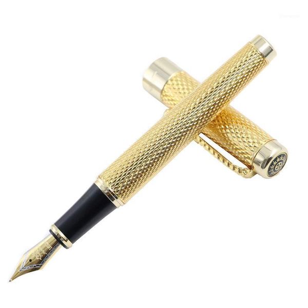

jinhao 1200 golden dragon red crystal eyes fountain pen medium nib business supplies with gift pen pouch1
