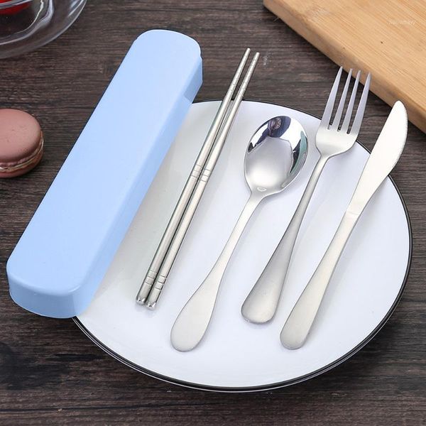 

4 pcs flatware portable chopsticks fork spoon knife travel cutlery set portable silverware reusable utensil kitchenware with box1