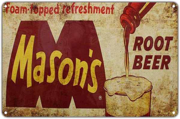 

mason's foam ed refreshment root beer 8x12 vintage tin sign wall decor retro metal