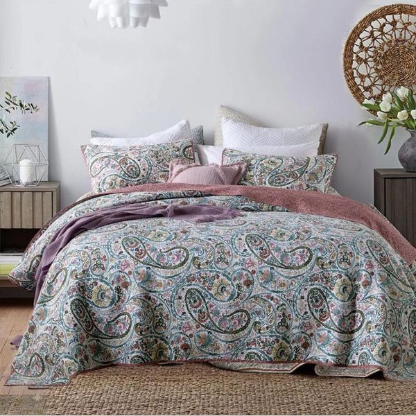 

comforters & sets chausub cotton quilt set 3pcs paisley pattern print bedspreads for double bed cover king queen size summer blanket coverle