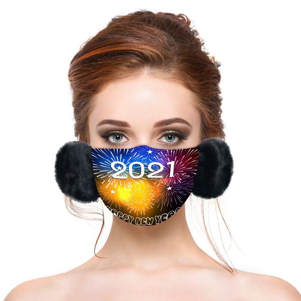 

autumn winter reusable protective mask new year 2021 print warm dust face mask warm hair ball hanging ear mask bbyjnq