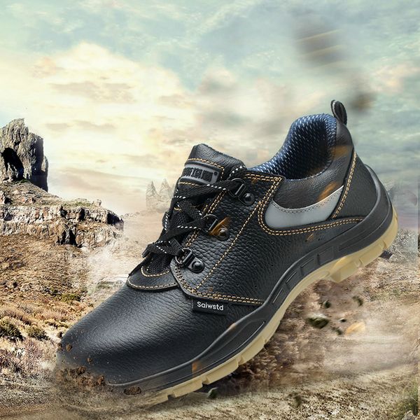 

lazer steel men's toe caps work shoes leather construction site worker shoe safety zapatos security pbmr, Black