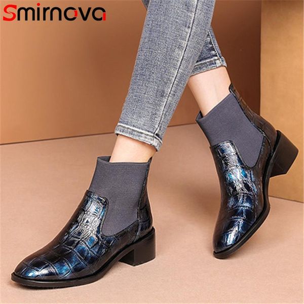 

Smirnova 2020 high quality patent leather ankle boots women shoes round toe simple square heel comfortable casual shoes woman, Black
