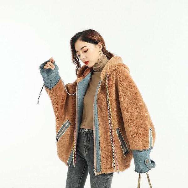 

jacket shearing 100% sheep women autumn winter coat women clothes 2021 korean wool jackets and coats fur 9981 yy1765, Black