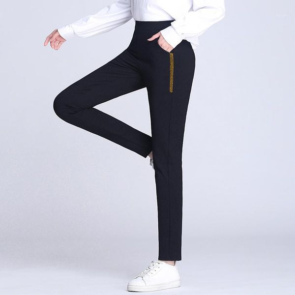 

new spring summer ladies korean black harem pants breathable side striped casual pencil pants simple suit trousers for women1, Black;white