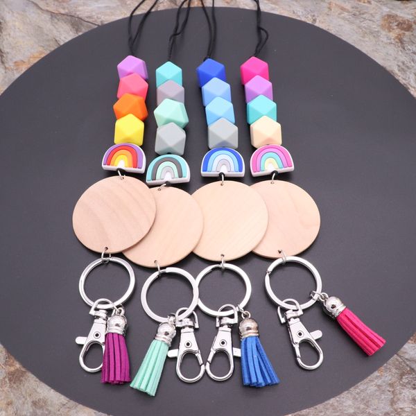 

wholesale food grade silicone octagonal beads necklace accessories rainbow lanyard chain female multicolor optional, Silver