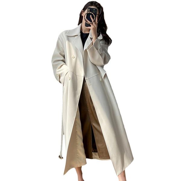 

fashion white windbreaker women's 2021 spring autumn new high-end temperament mid-long over-the-knee trench coat 120c, Tan;black
