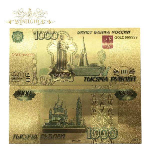 

1pcs colorful russian banknotes 5000 roubles banknotes in 24k gold plated paper money for collection and gifts wmttor