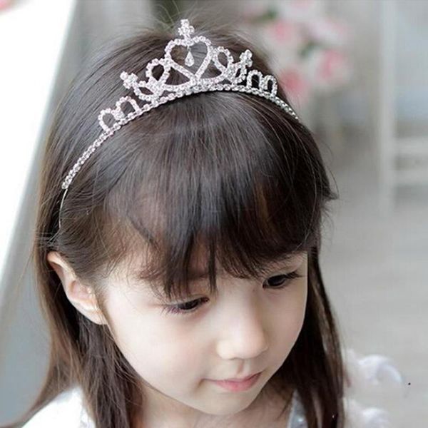 

girl's headband princess queen rhinestone tiara hair band kids elastic flower crown headwear head accessories girl gift, Golden;silver