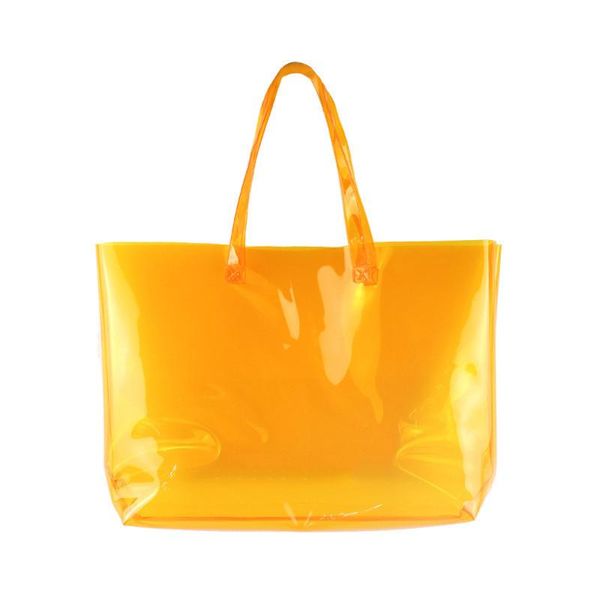 

shoulder bags large capacity clear tote bag, orange pvc handbag for women, stadium bag shopping, sports and work